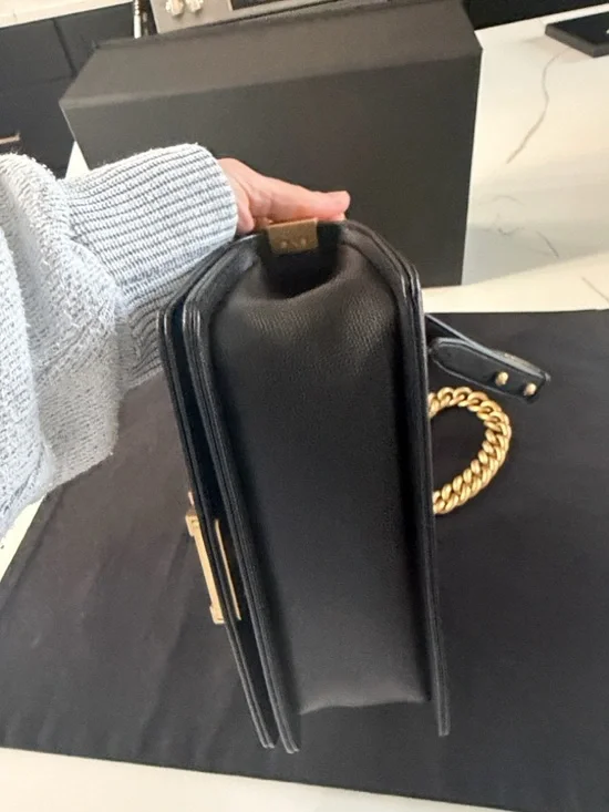 Chanel Black Quilted Leather Boy Bag with Gold Chain - Picture 6 of 7